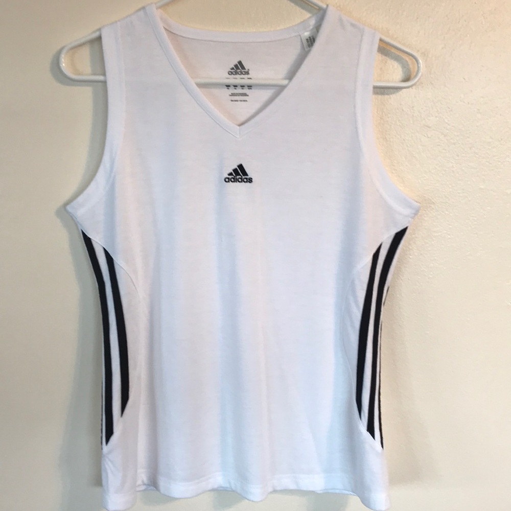 Adidas White tank top with Black side stripes Med